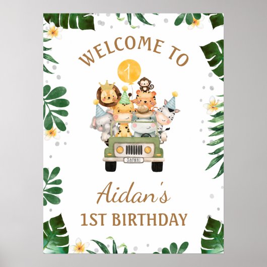 Safari Animals Birthday Welcome Sign Poster (Voorkant)