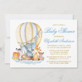 Safari Animals Blue Air Ballon Clouds Baby shower Kaart (Voorkant)
