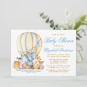 Safari Animals Blue Air Ballon Clouds Baby shower Kaart (Staand voorkant)