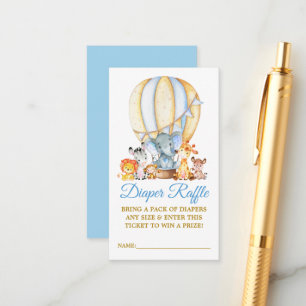 Safari Animals Blue ballon Diaper Raffle Shower Informatiekaartje