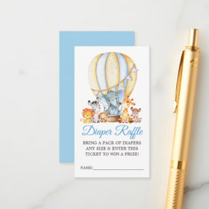 Safari Animals Blue Balloon Diaper Raffle Informatiekaartje
