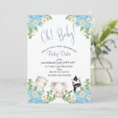 safari animals Blue Boy Shower-uitnodiging Kaart (Staand voorkant)