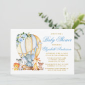 Safari Animals Blue Floral Air Ballon Baby shower Kaart (Staand voorkant)