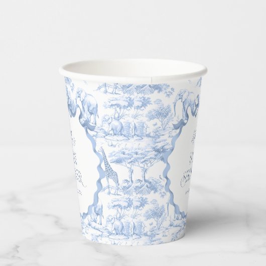 Safari Animals Blue Toile de Jouy Baby shower Papieren Bekers (Rechts)
