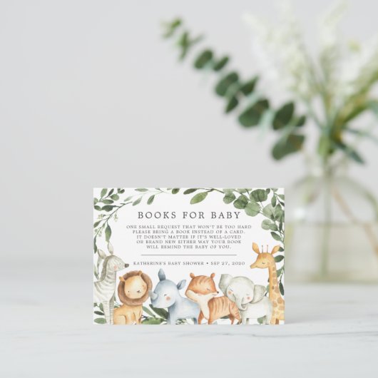 Safari Animals Books for Baby Baby shower Card Informatiekaartje (Staand voorkant)