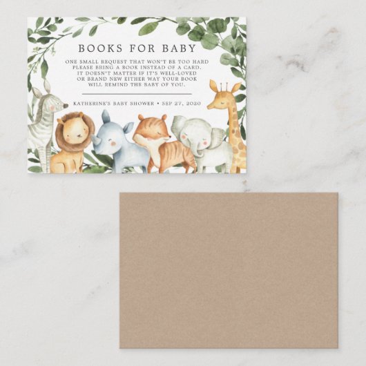 Safari Animals Books for Baby Baby shower Card Informatiekaartje (Voorkant / Achterkant)