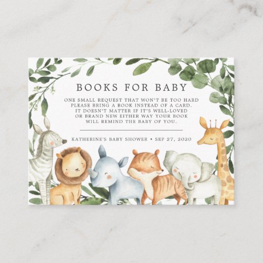 Safari Animals Books for Baby Baby shower Card Informatiekaartje (Voorkant)