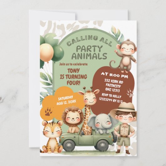 Safari Animals Boy Adventure Verjaardag Kaart (Voorkant)