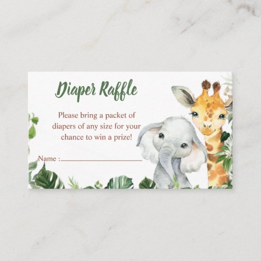 Safari Animals Boy Baby shower Diaper Raffle Informatiekaartje (Voorkant)