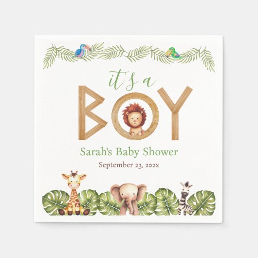 Safari Animals Boy Baby shower Houten Oerwoud Blad Servet (Voorkant)
