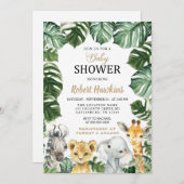 Safari Animals Boy Baby shower Invitation Kaart (Voorkant / Achterkant)