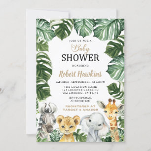 Safari Animals Boy Baby shower Invitation Kaart