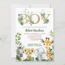 Safari Animals Boy Baby shower Invitation