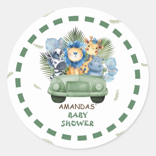 Safari Animals Boy Baby shower Ronde Sticker (Voorkant)