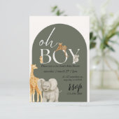 Safari Animals Boy Baby shower Uitnodiging (Staand voorkant)