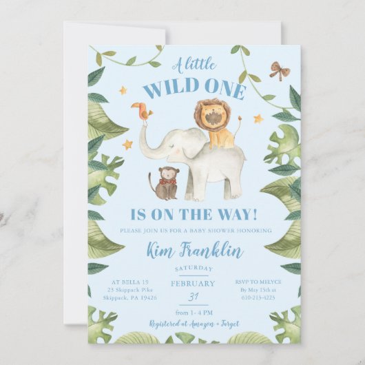 Safari Animals Boy Baby shower Wild Eén uitnodigin Kaart (Voorkant)
