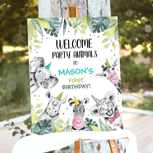 Safari Animals Boy Birthday Welcome Table Sign Poster