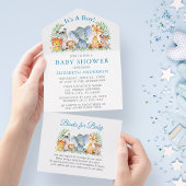 Safari Animals Boy Blue Baby shower en Books All In One Uitnodiging