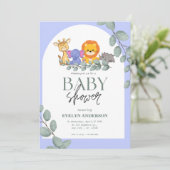Safari Animals Boy Blue Baby shower Kaart (Staand voorkant)
