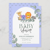 Safari Animals Boy Blue Baby shower Kaart (Voorkant / Achterkant)