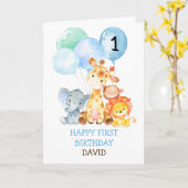 Safari Animals Boy Fist Verjaardag Schattige 1e Ve Kaart (Gele Bloem)