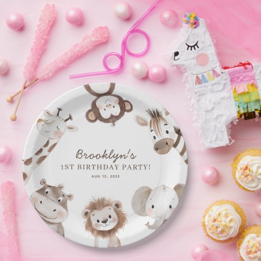 Safari Animals Boy Verjaardagsfeest Kinder Papieren Bordje (Feest)