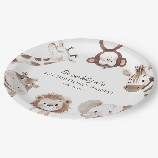 Safari Animals Boy Verjaardagsfeest Kinder Papieren Bordje (Gekanteld)