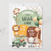 Safari Animals Boy Wild op een eerste verjaardag Kaart (Voorkant)