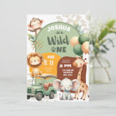 Safari Animals Boy Wild op een eerste verjaardag Kaart (Staand voorkant)