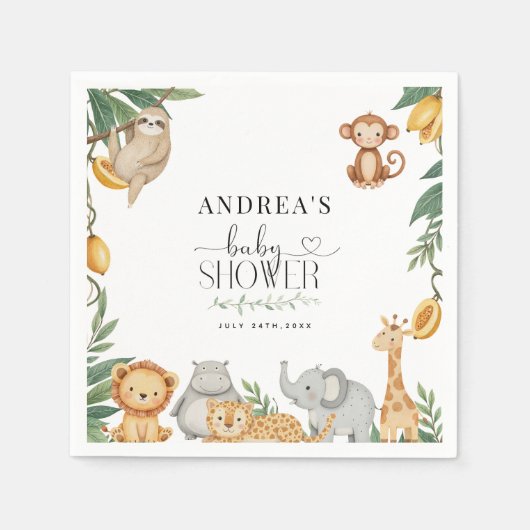 Safari Animals Calligraphy Baby Shower  Servet (Voorkant)