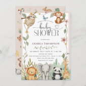 Safari Animals Calligraphy Boho Baby shower Invita Kaart (Voorkant / Achterkant)