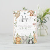 Safari Animals Calligraphy Boho Baby shower Invita Kaart (Staand voorkant)