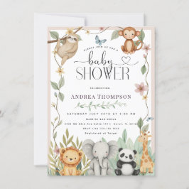 Safari Animals Calligraphy Boho Baby shower Invita Kaart