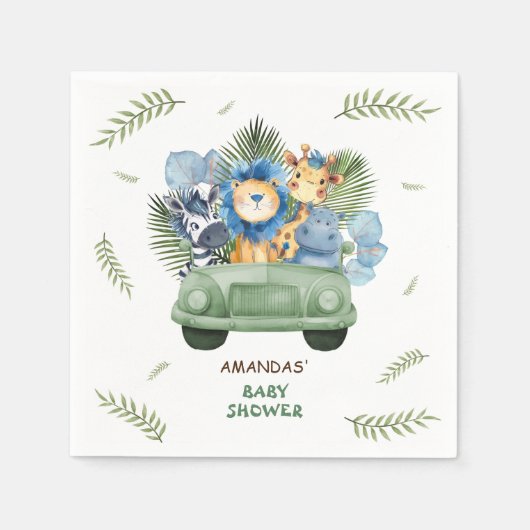 Safari Animals Car Boy Baby shower Servet (Voorkant)