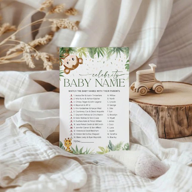 Safari Animals Celebrity Baby Naam Game Kaart (Creator heeft geüpload)