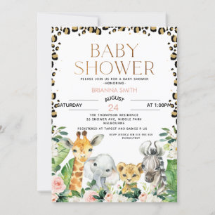 Safari Animals Cheetah Print Baby shower Kaart