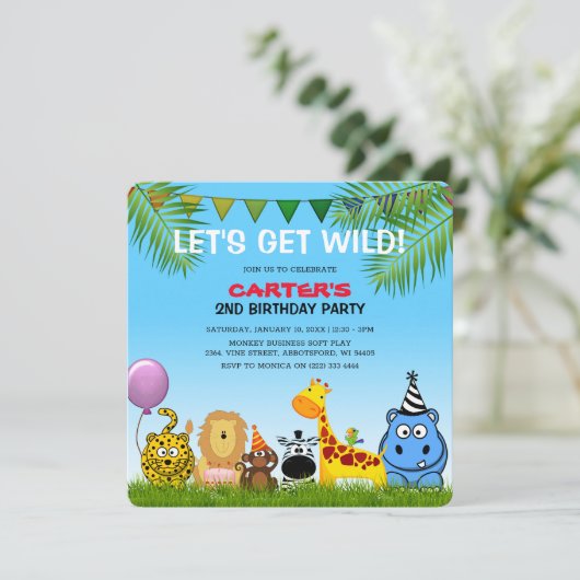 Safari Animals Colorful Kids Birthday Party Kaart (Staand voorkant)