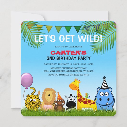Safari Animals Colorful Kids Birthday Party Kaart (Voorkant)