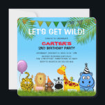 Safari Animals Colorful Kids Birthday Party Kaart<br><div class="desc">Overbelasting door besnoeiing met deze 'Laten we Wild halen!' verjaardagsuitnodiging voor kinderen. Dit ontwerp is leuk en kleurrijk,  met een oerwoud dat schattige cartoon safari dieren bevat en een kinder sjabloon die gemakkelijk kan worden aangepast.</div>