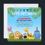 Safari Animals Colorful Kids Birthday Party Kaart<br><div class="desc">Overbelasting door besnoeiing met deze 'Laten we Wild halen!' verjaardagsuitnodiging voor kinderen. Dit ontwerp is leuk en kleurrijk,  met een oerwoud dat schattige cartoon safari dieren bevat en een kinder sjabloon die gemakkelijk kan worden aangepast.</div>