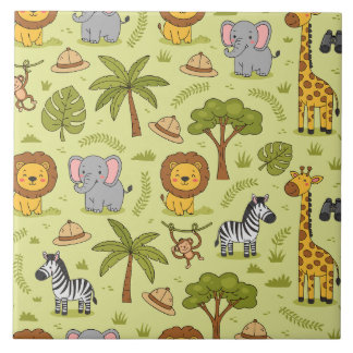Safari animals colorful pattern ceramic tile tegeltje