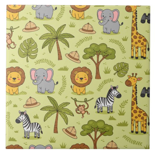 Safari animals colorful pattern ceramic tile tegeltje (Voorkant)