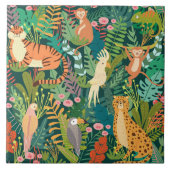 Safari animals colorful pattern ceramic tile tegeltje (Voorkant)
