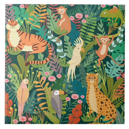 Safari animals colorful pattern ceramic tile tegeltje (Voorkant)