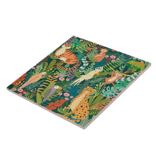 Safari animals colorful pattern ceramic tile tegeltje (Zijkant)