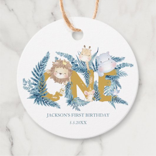 Safari Animals Cute Favors First Birthday Bedankjes Labels (Voorkant)