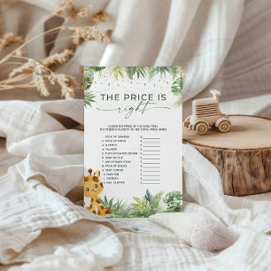 Safari Animals De juiste prijs Baby shower spel