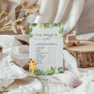 Safari Animals De juiste prijs Baby shower spel