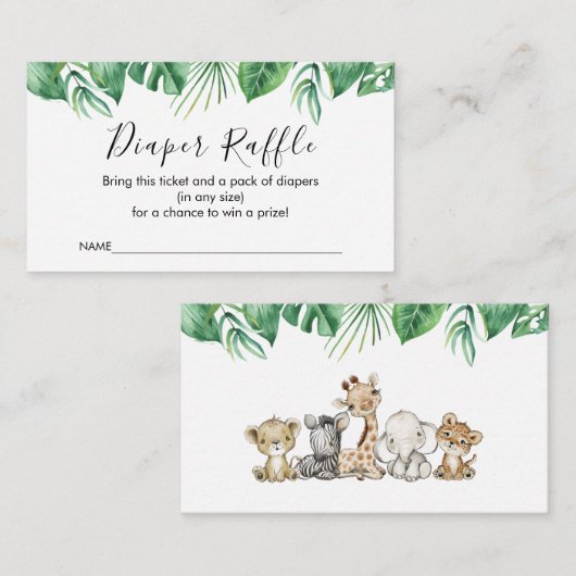 Safari Animals Diaper Raffle Card Informatiekaartje (Voorkant / Achterkant)