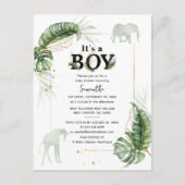 Safari Animals Elephant Boy Baby shower Uitnodiging Briefkaart (Voorkant)
